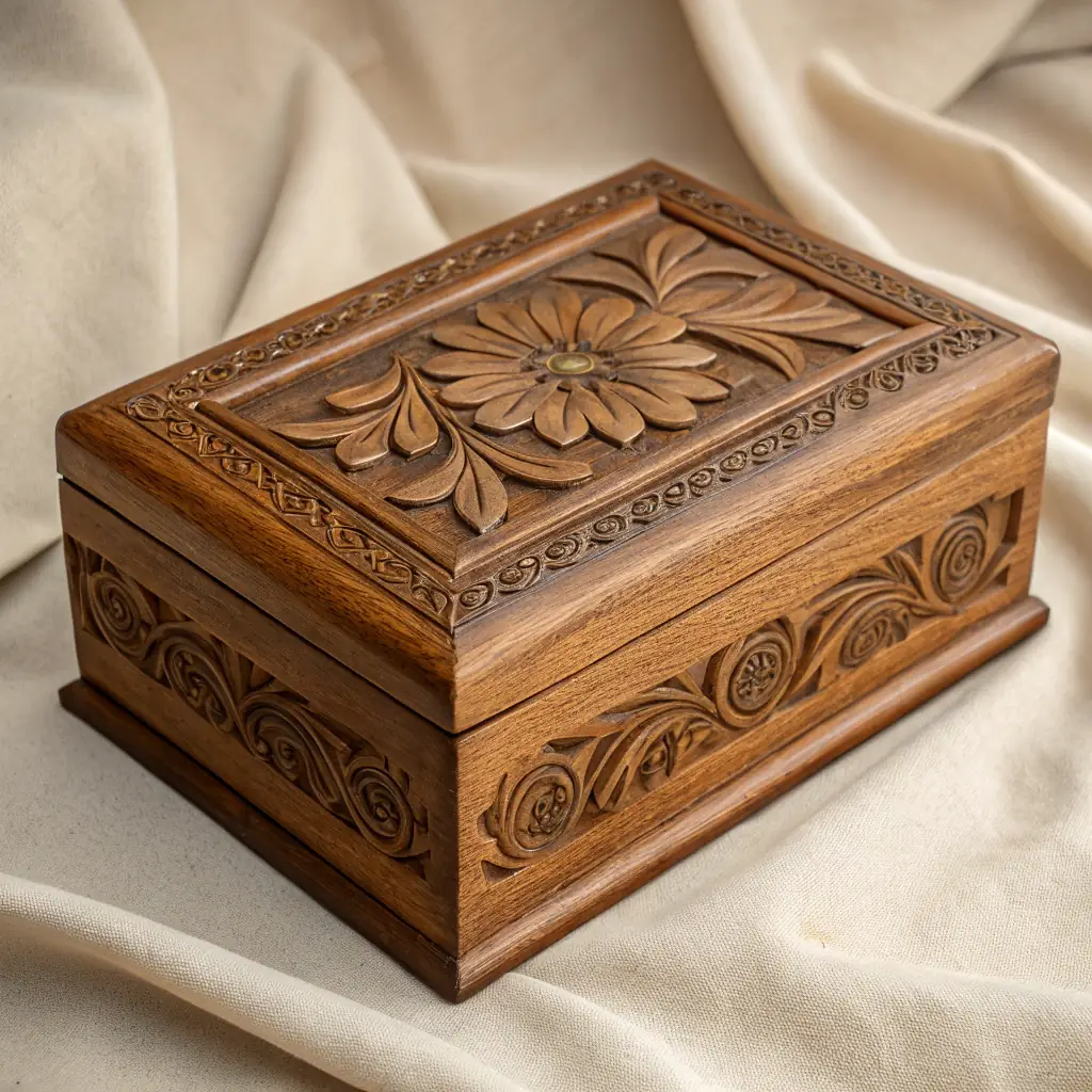 A set of replacement phonograph needles in a decorative box.